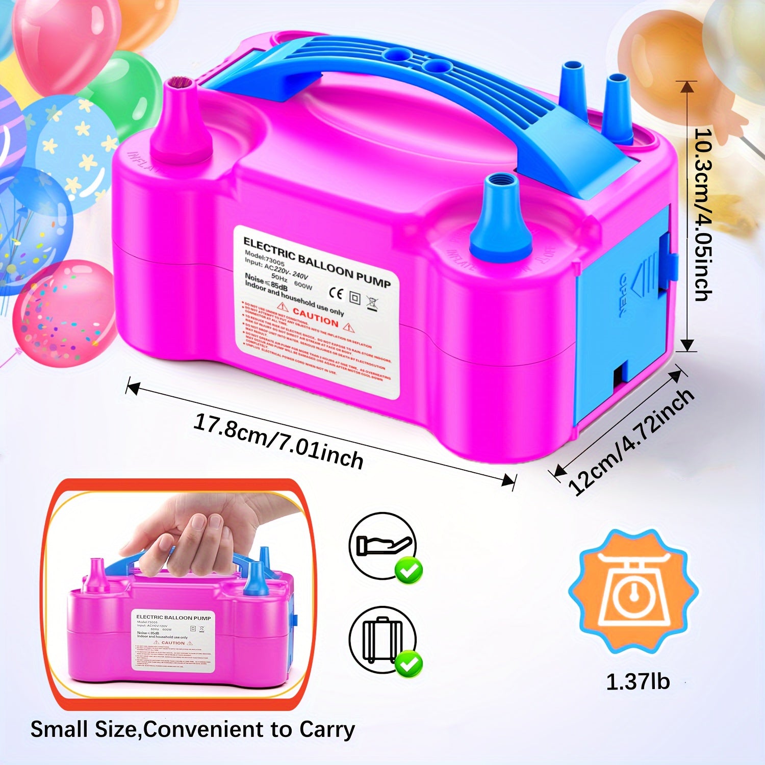 Electric Balloon Pump 600W Dual Nozzles for Party Wedding Decoration