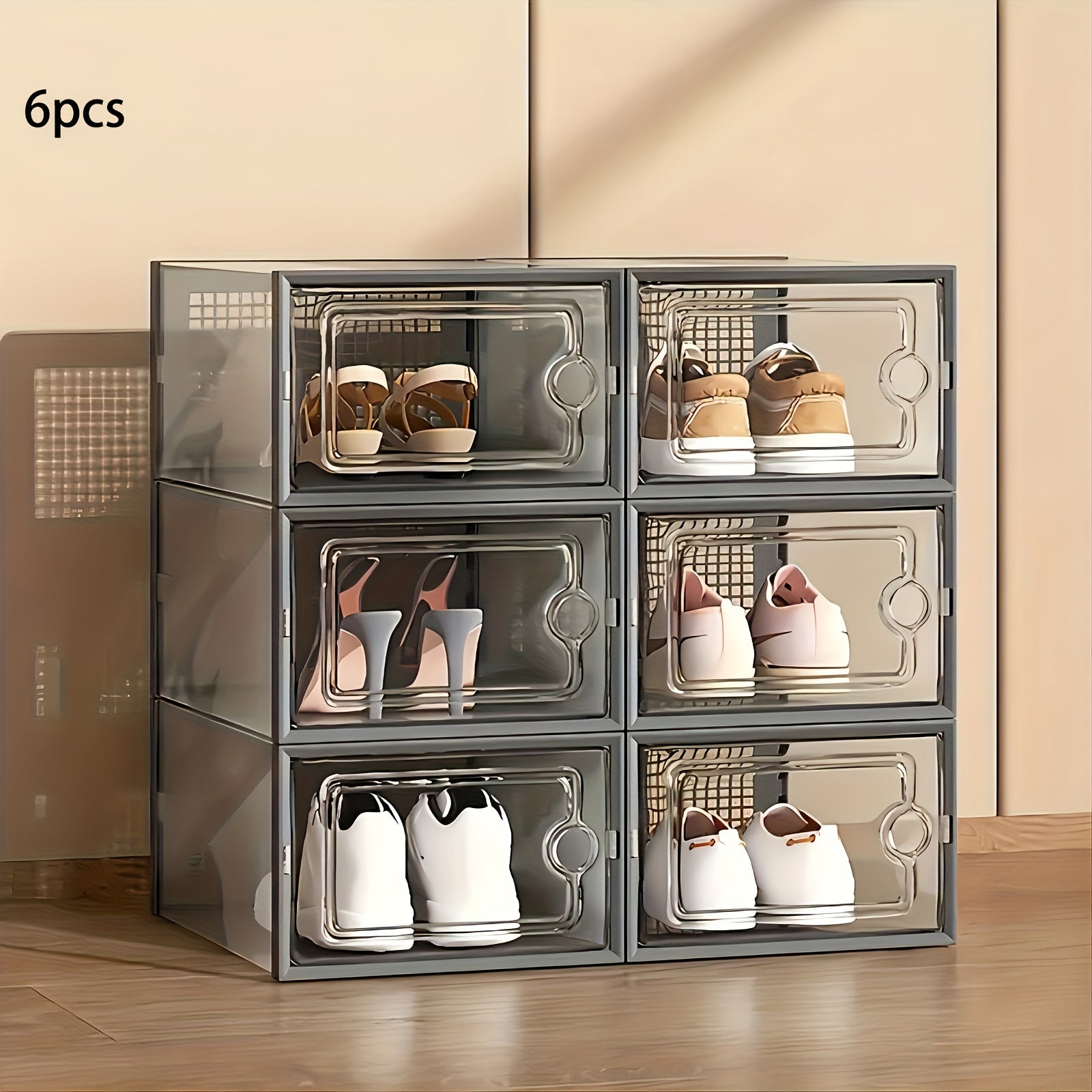 12 Pack Black Transparent XL Plastic Shoe Storage Boxes with Lids