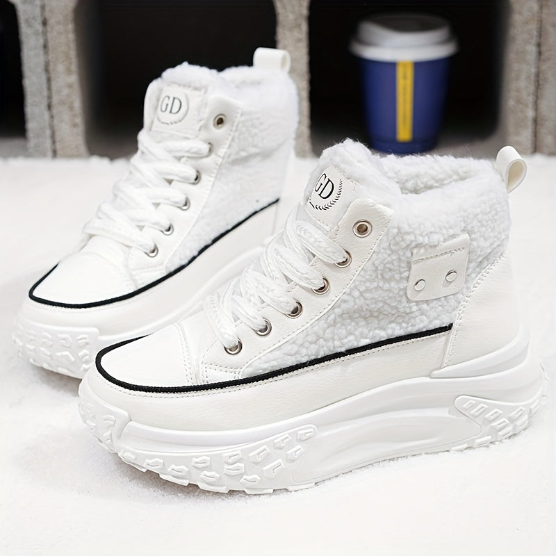 Women's Warm Faux Leather High-Top Boots for Autumn Winter Short Ankle Shoes