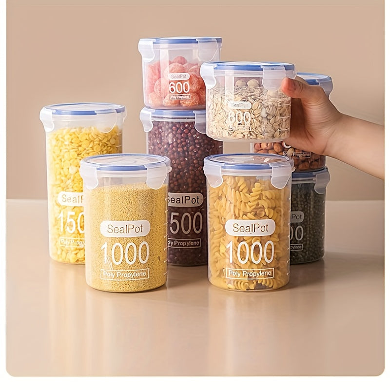 Set of 6 Round Plastic Food Storage Containers with Latch Lids Microwave Safe BPA-Free