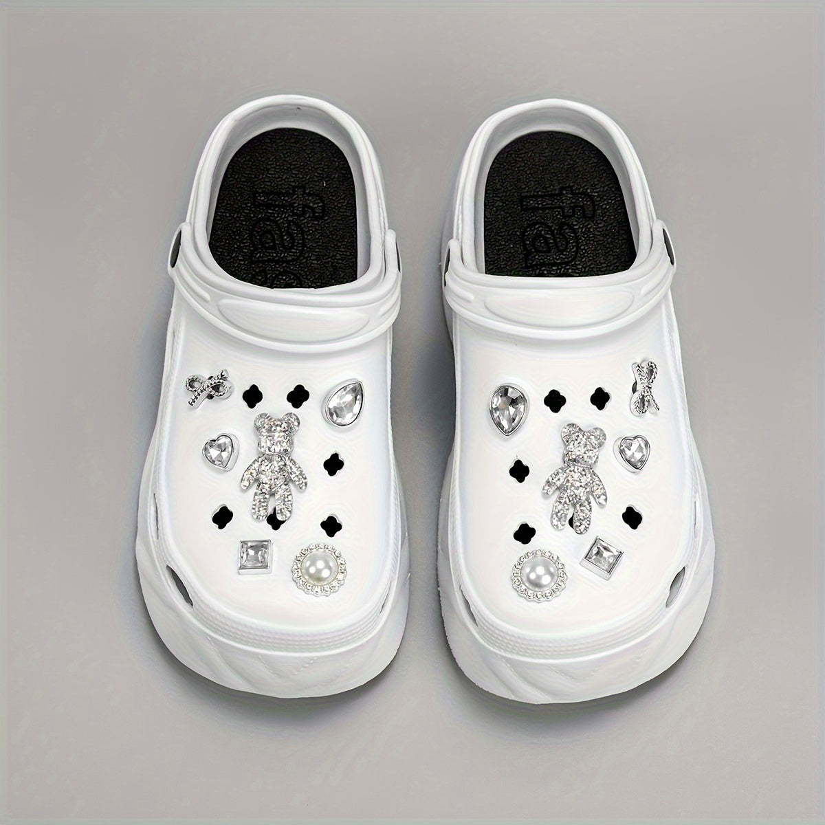 Women's Rhinestone Bear Decor Clogs Casual Hollow Out Garden Shoes