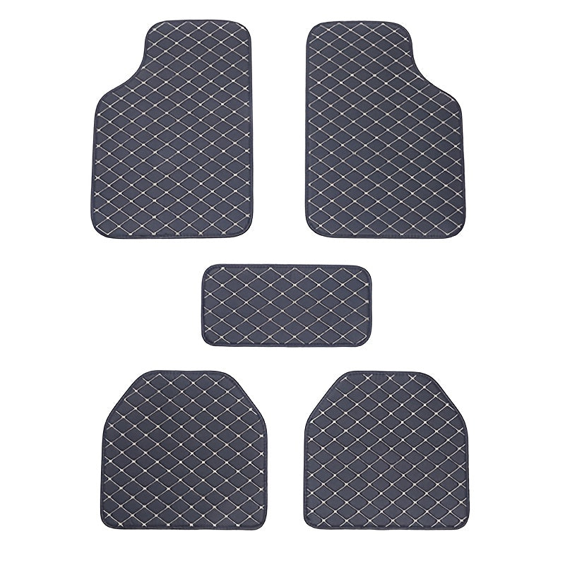 Universal Waterproof PU Leather Car Floor Mats 5 Pack Checkered Pattern