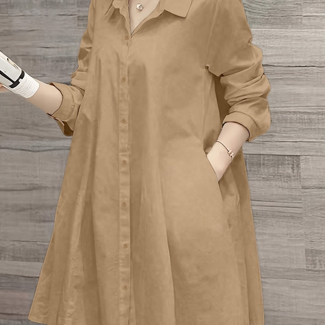 Plus Size Women's Casual Long Sleeve Button-Up Shirt Polyester Solid Color Collared