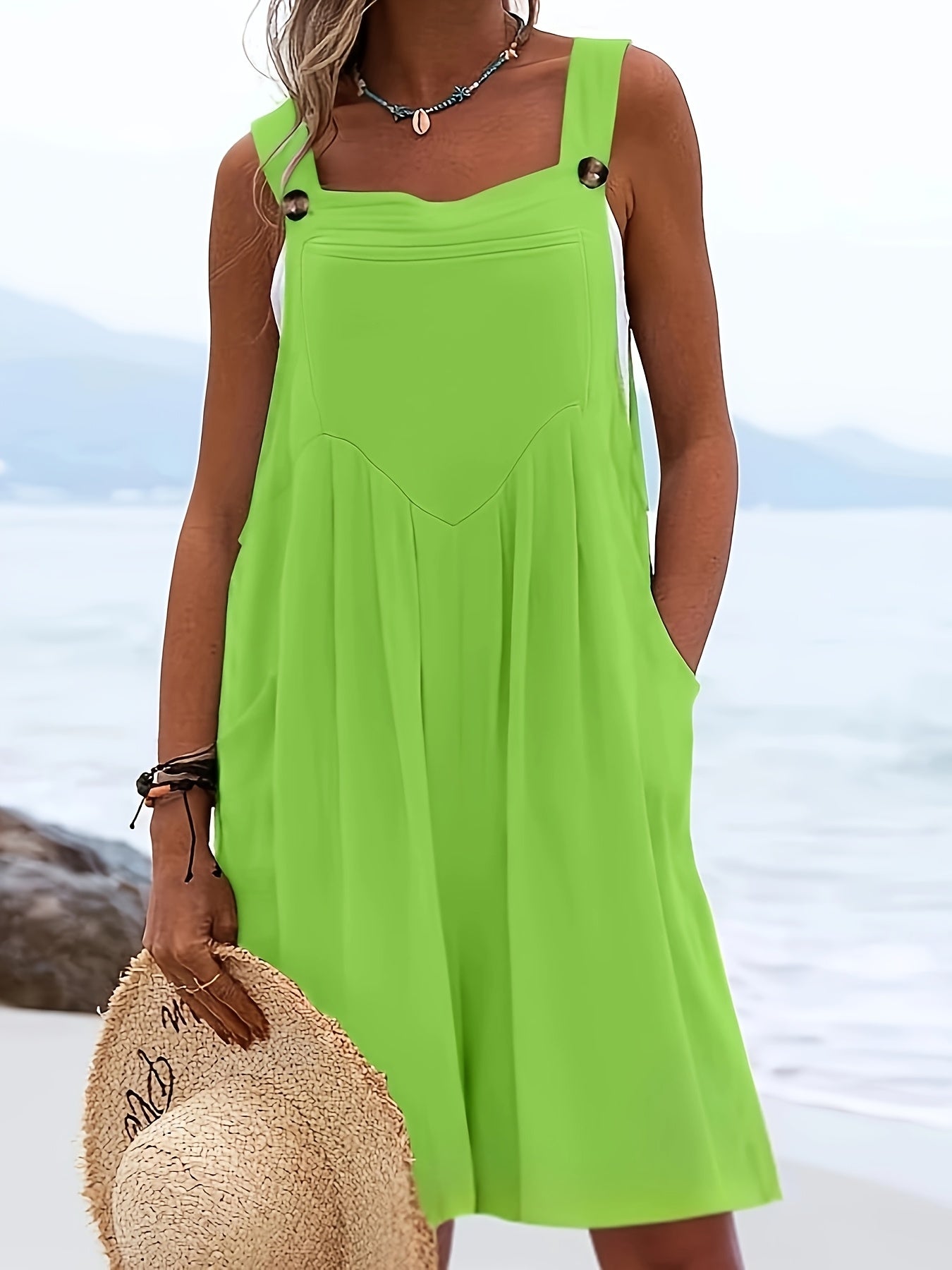 Women's Coral Pink Polyester-Spandex Jumpsuit Beach Cover-Up Lightweight Casual/Formal