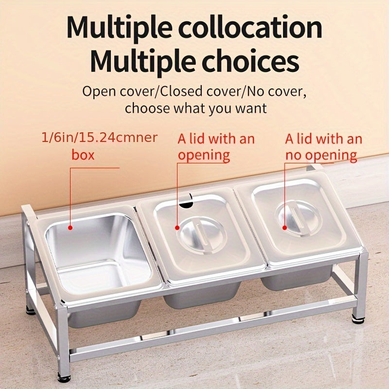 3-Compartment Stainless Steel Spice Organizer with Condiment Containers for Kitchen and Restaurant