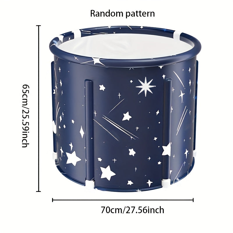 Portable Foldable Freestanding Bathtub with Heating Function for All Ages Blue Starry Design Indoor Outdoor