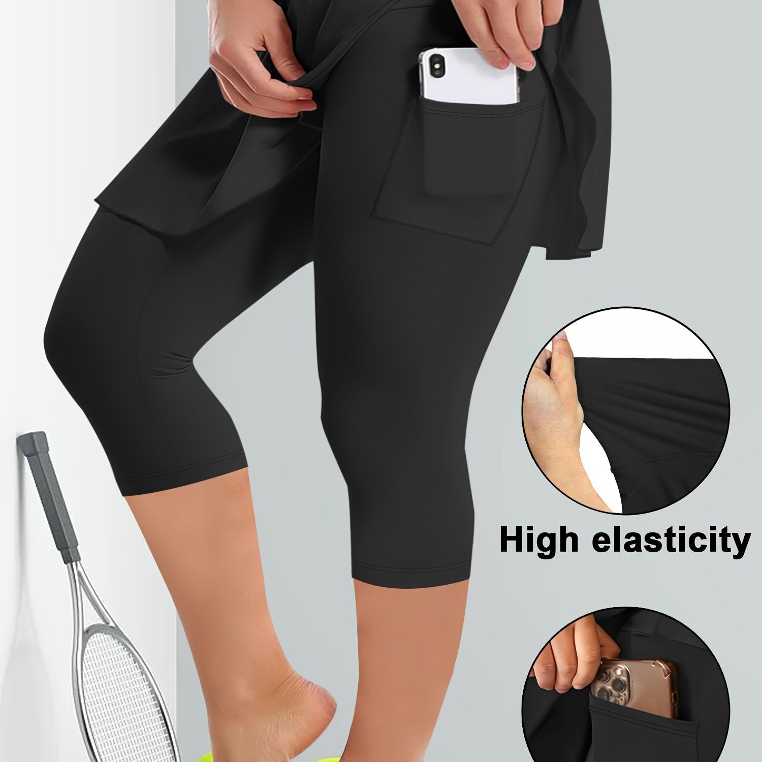 Women's High-Waisted Culottes With Pockets Soft Elastic Comfortable