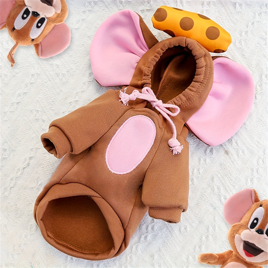 Sudadera con capucha para mascotas pequeñas y medianas, tema ratón, suéter de punto, poliéster