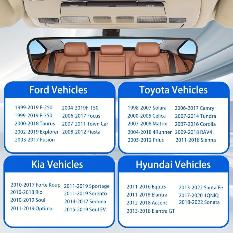 Universal Interior Rearview Mirror for Cars, Adjustable, Clear Visibility