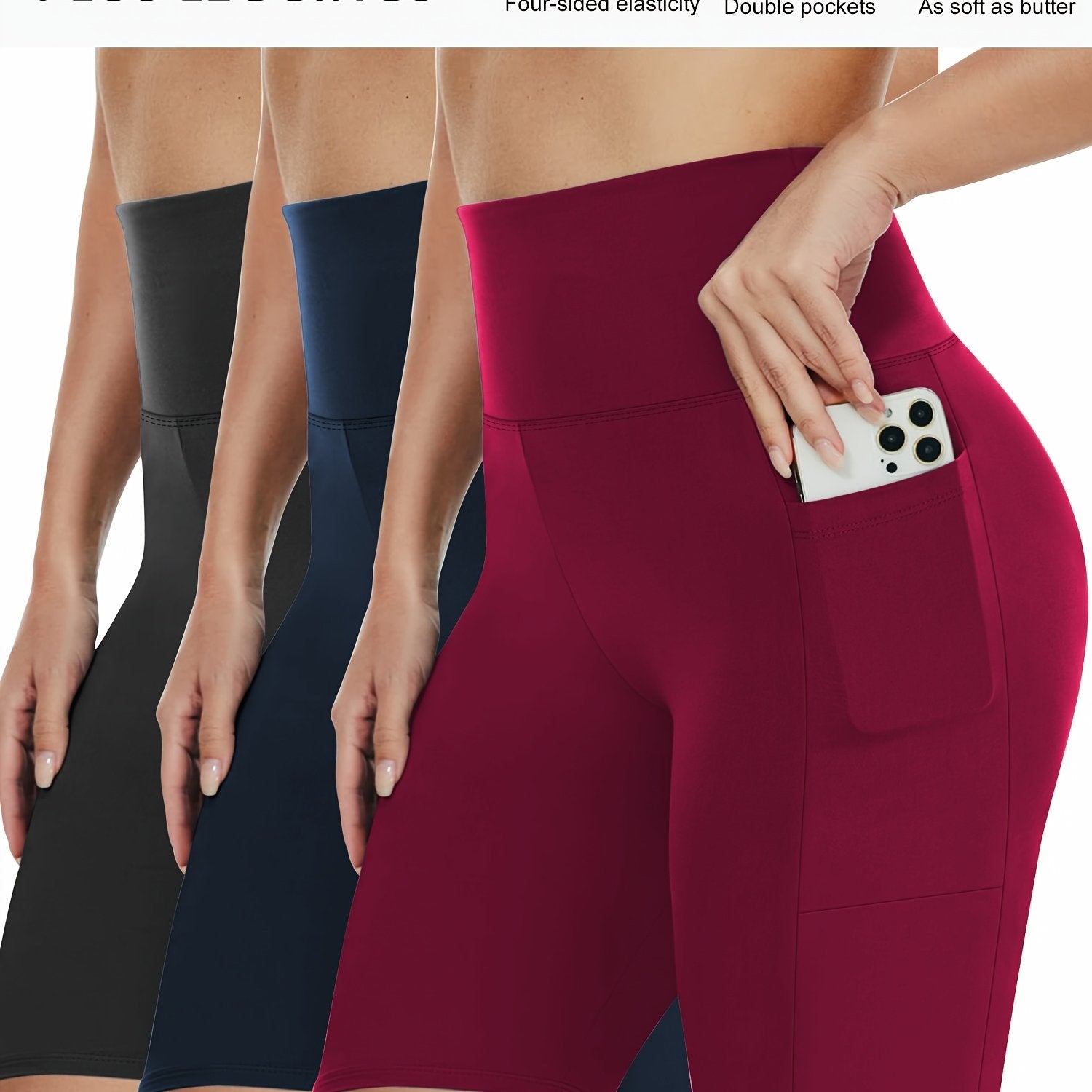 Леггинсы больших размеров с высокой талией, комплект из 3 штук, с боковыми карманами для йоги и тренировок