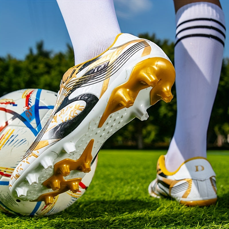 Men's Red and Black High-Top Soccer Cleats with Long Studs Breathable PU Upper Rubber Sole