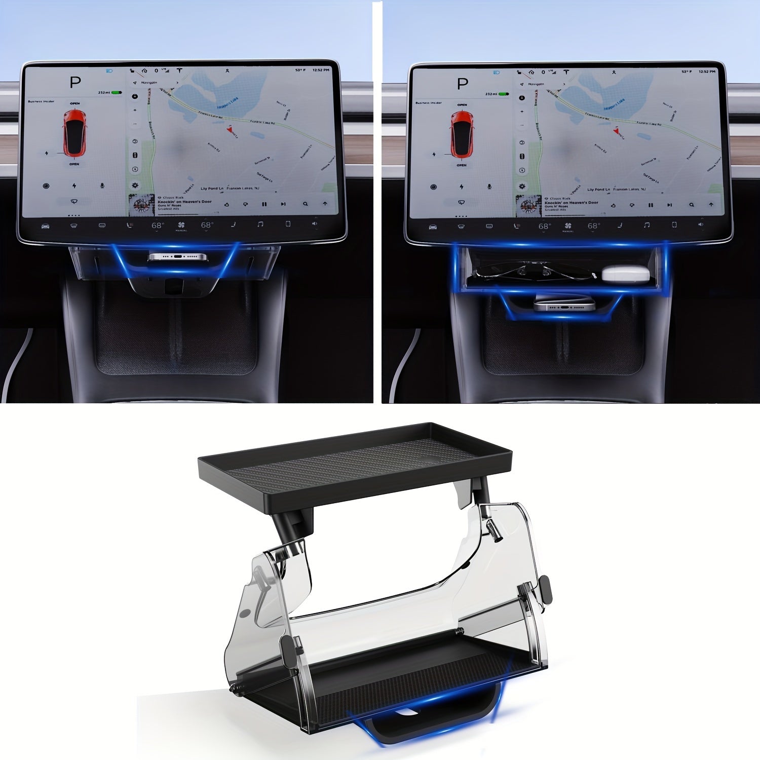 Car Interior Organizer for Tesla Model Y and 3 PC Material Under Screen Storage