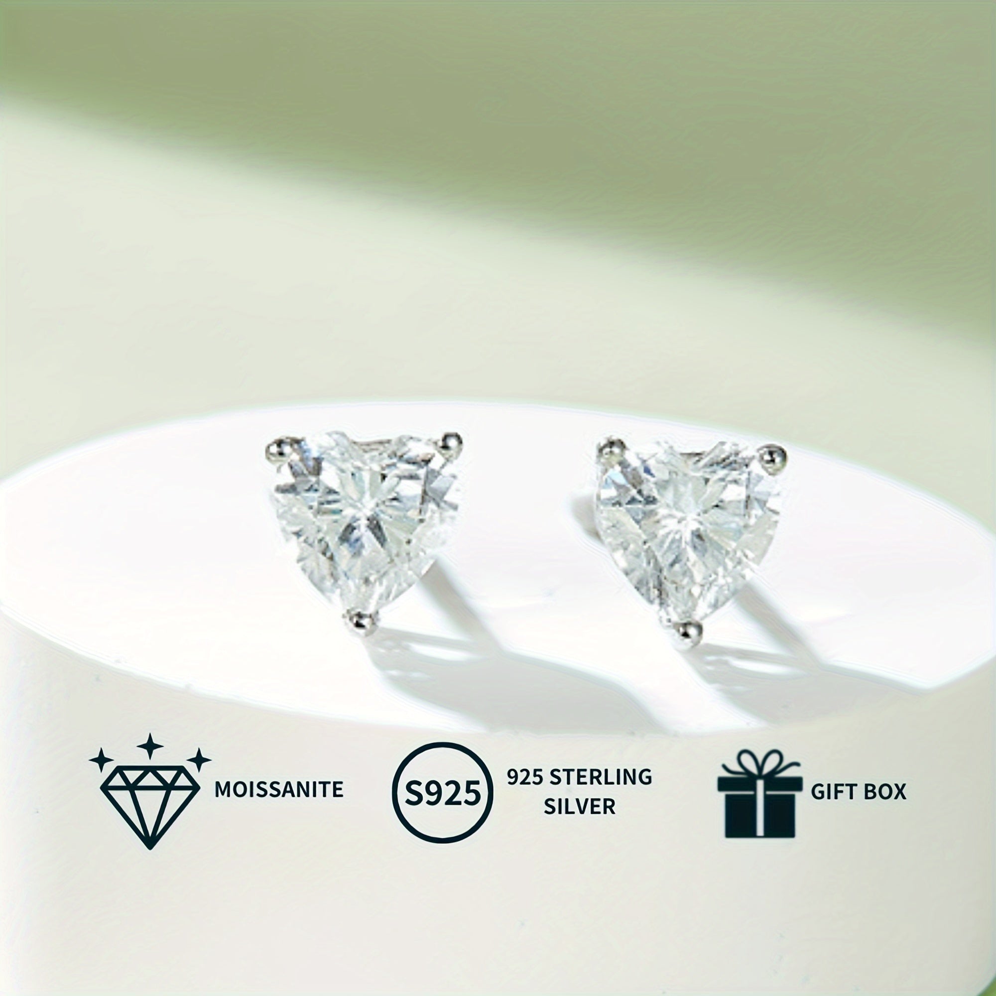 Heart-Shaped Moissanite Jewelry Set Pendant Necklace and Stud Earrings White Gold Plated Silver Gift for Her