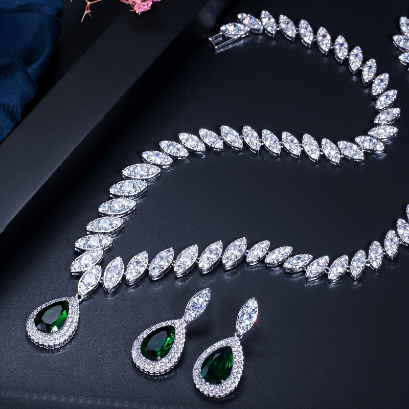 Women’s Jewelry Set with Waterdrop Pendant Necklace and Dangle Earrings Synthetic Zirconia for Weddings and Parties