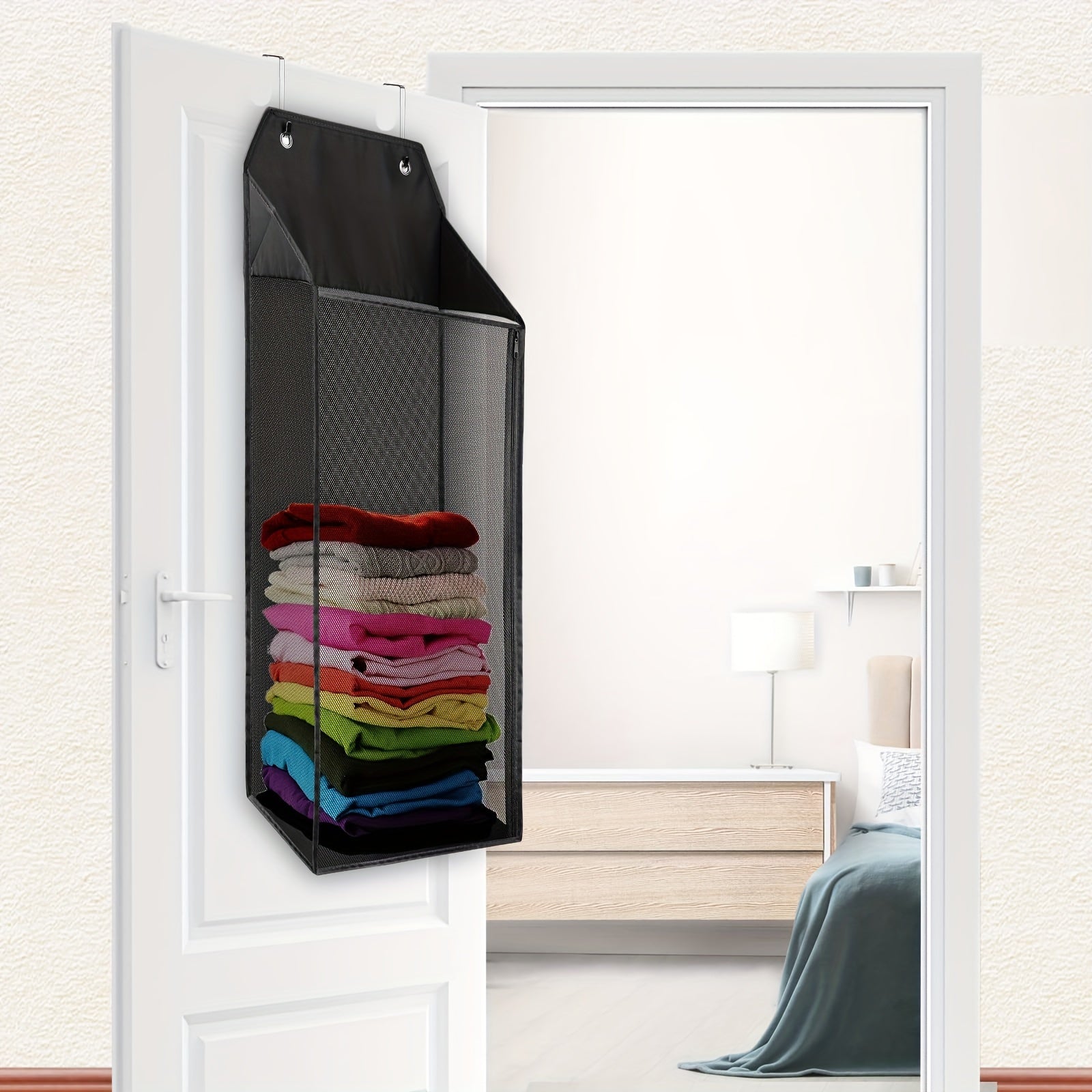 Foldable Hanging Laundry Hamper with Hooks Zipper Mesh for Bathroom Dorm Small Spaces