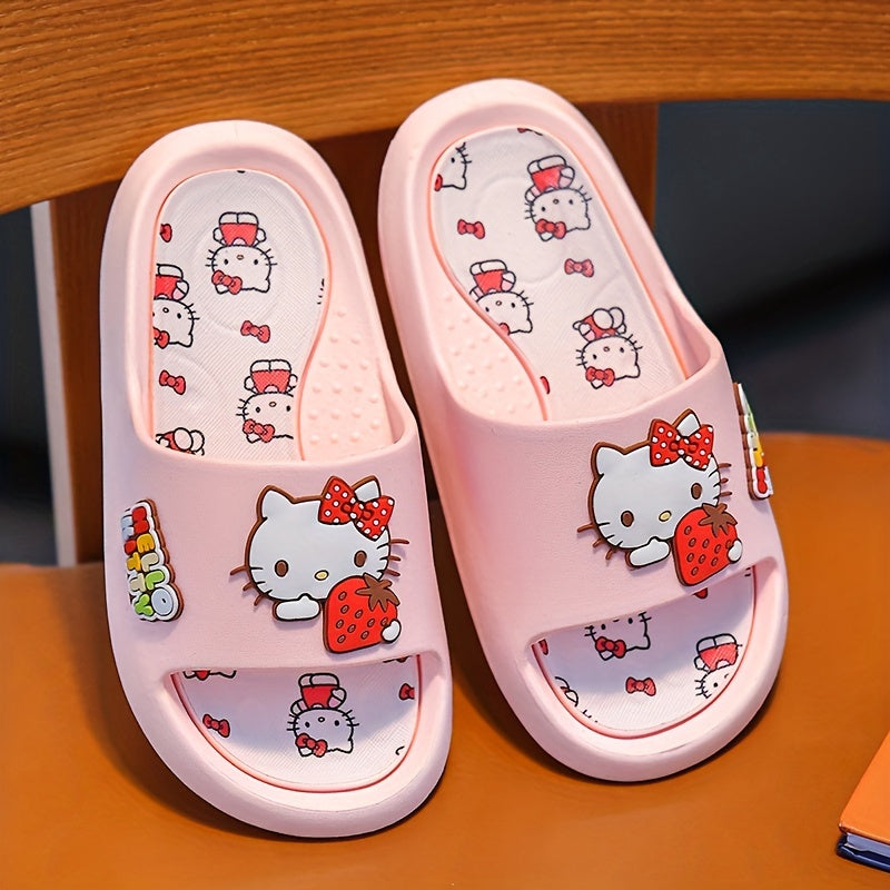 Girls' Pink PVC Slippers Non-Slip Indoor Slides Cartoon Design for Spring Summer