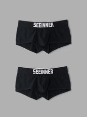 Men's Cotton Boxer Briefs Low Waist Breathable Stretchy Solid Color Shortie Underwear