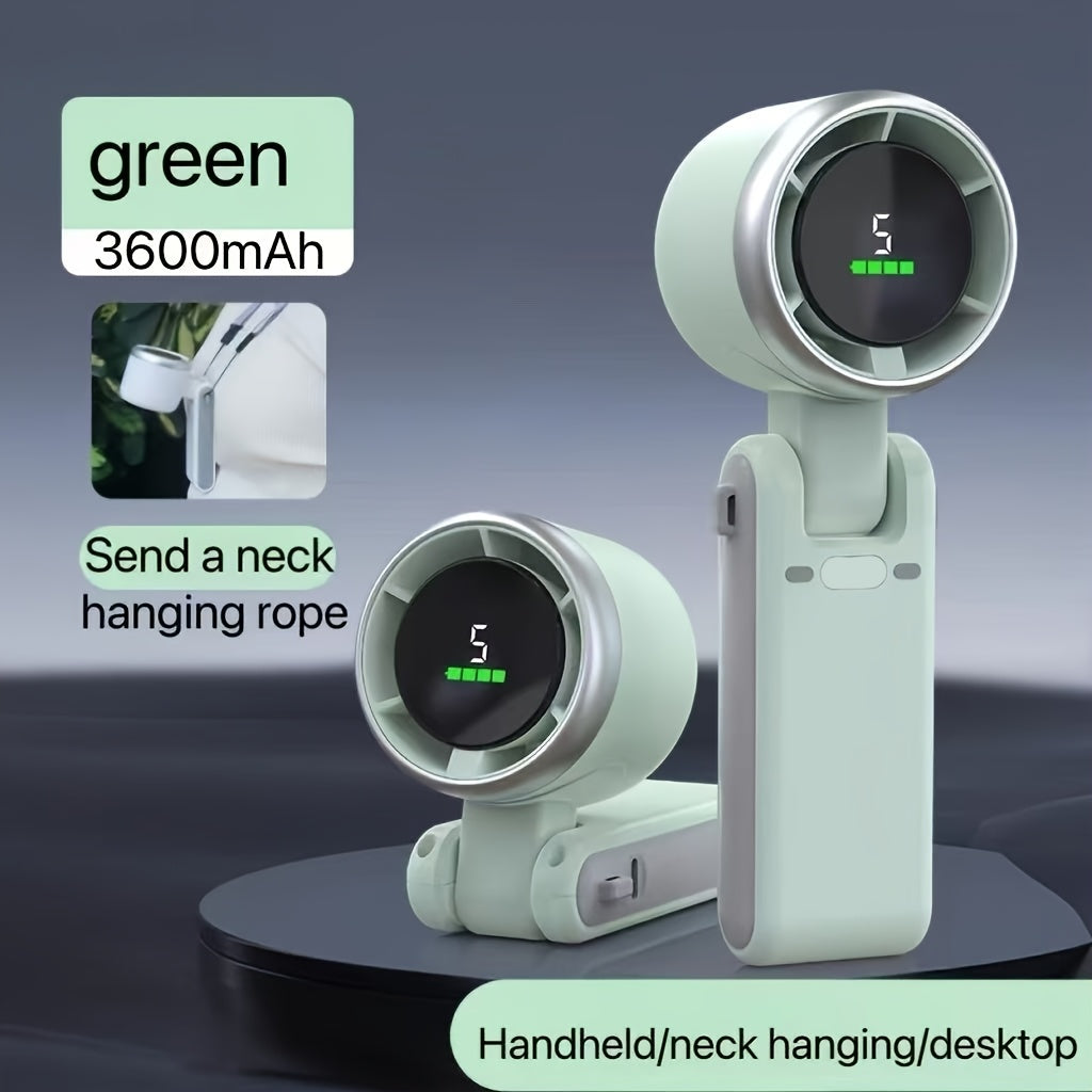 Mini Handheld Fan with 5-Speed Control Digital Display USB Rechargeable for Travel Camping Outdoor Black Gray