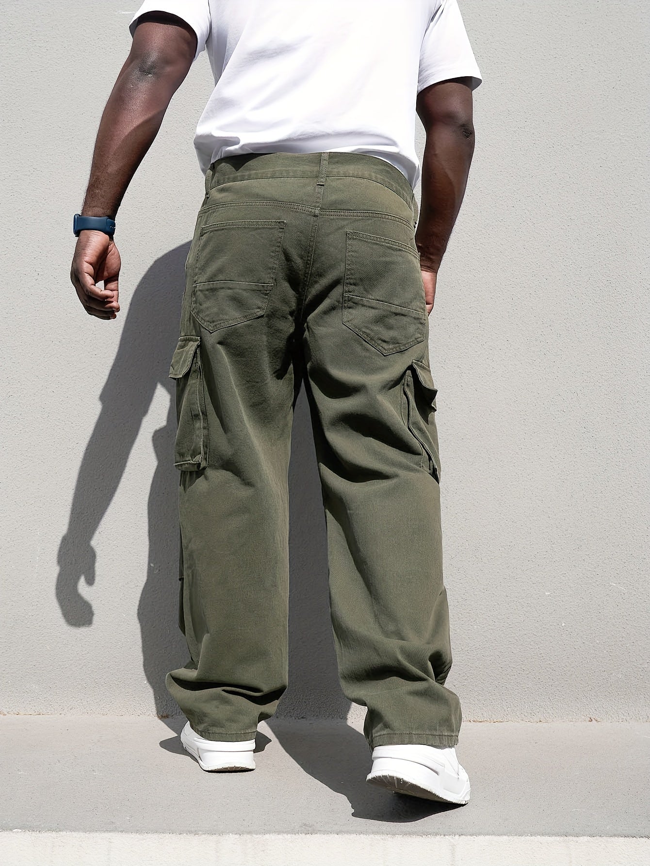 Men's Plus Size Casual Denim Cargo Pants with Loose Fit and Multiple Pockets
