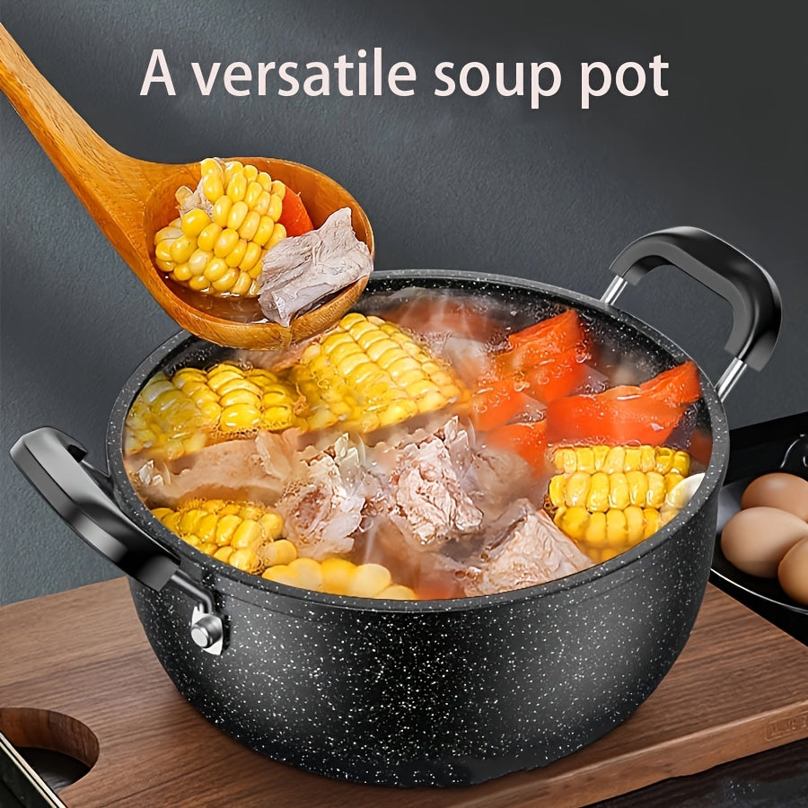 Large Capacity Cast Iron Soup Pot with Non-Stick Coating and Lid
