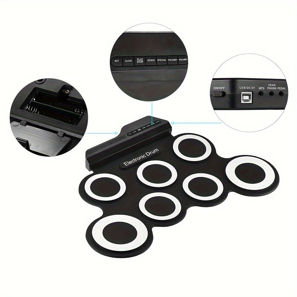 Foldable Electronic Drum Kit for Beginners with USB MIDI Output Headphone Jack and Metronome