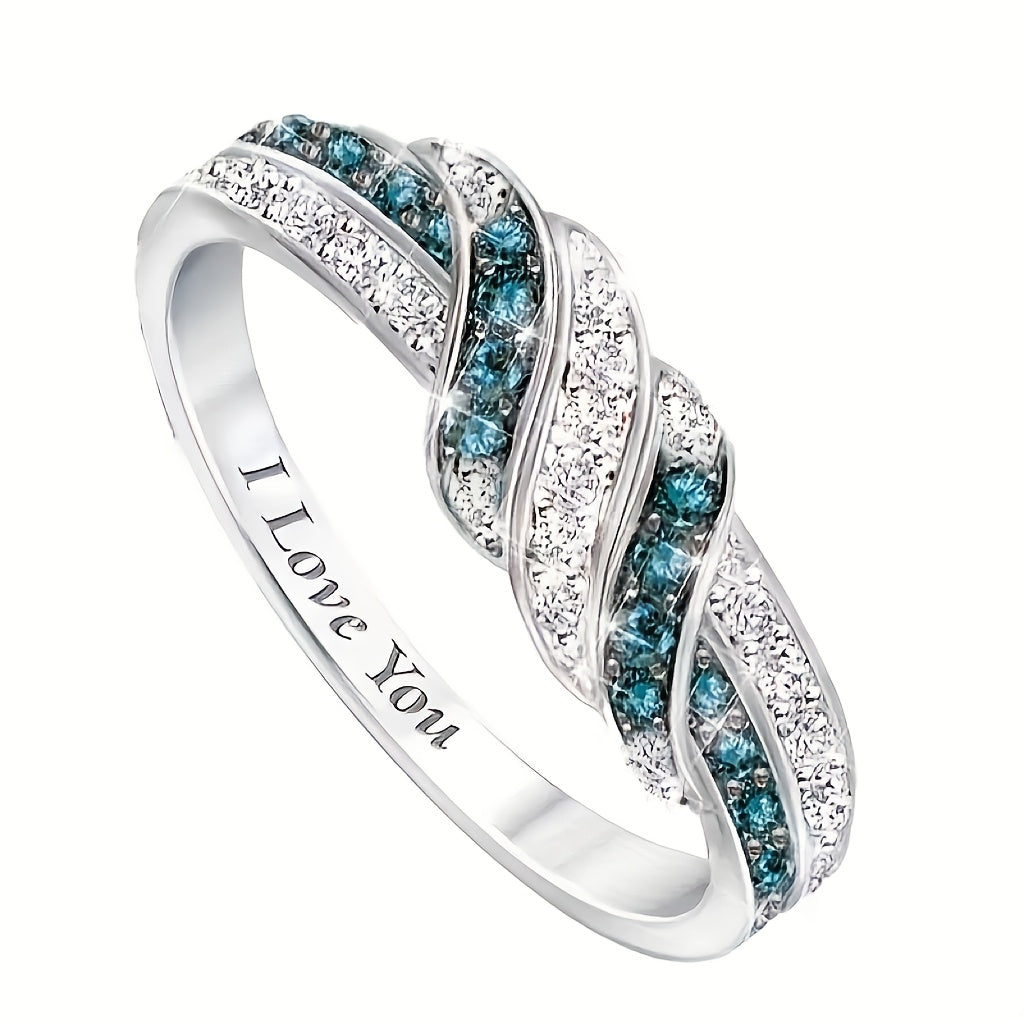 Women's Silver Ring with Cubic Zirconia Twisted Design for Weddings Engagements and Parties