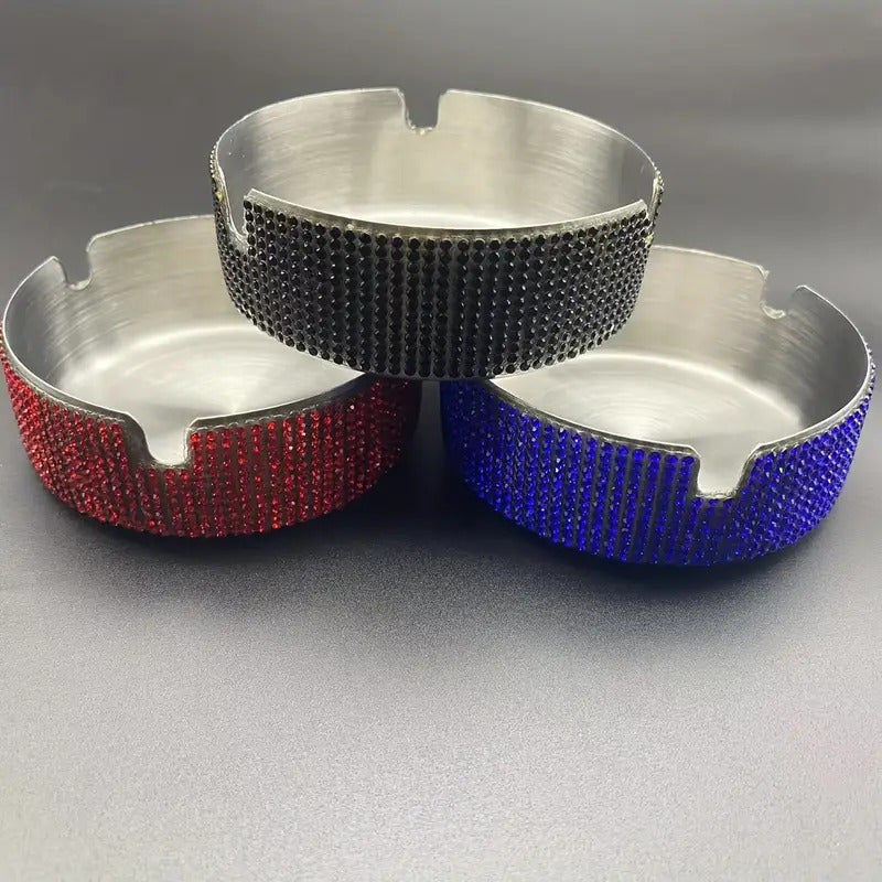Unisex Stainless Steel Ashtray with Red and Blue Rims for Home Bar Office