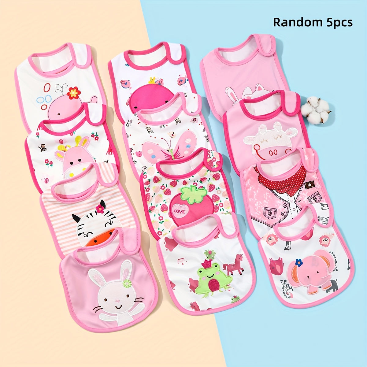 Baby Bibs Set Waterproof Cotton Cartoon Prints 3 or 5 Pieces for Newborn Infants