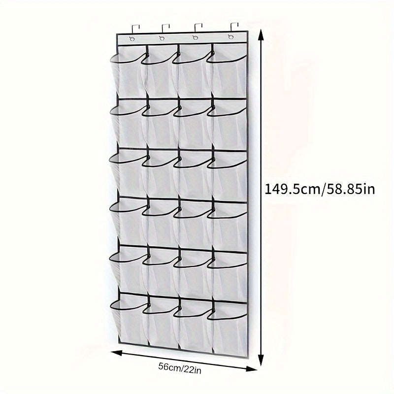 Over-the-Door Shoe Organizer with 24 Large Mesh Pockets Foldable Closet Storage White