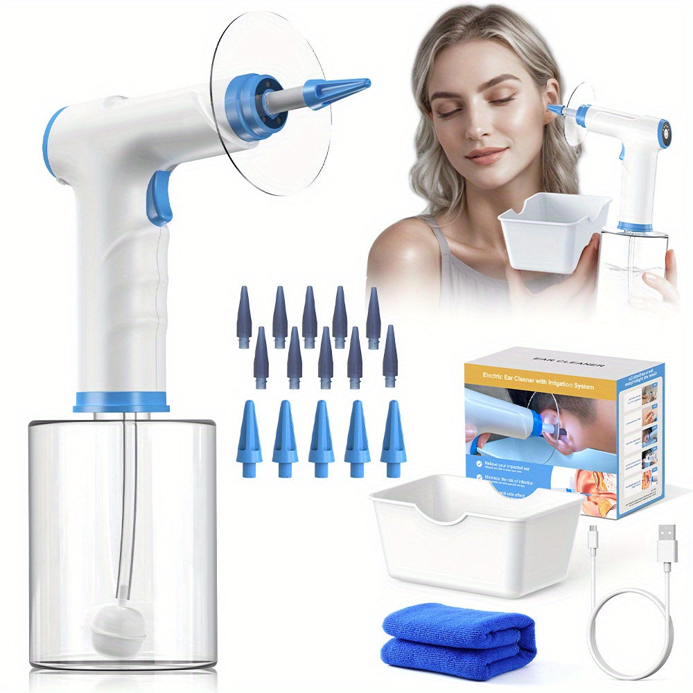 Yorug'lik va 4 ta bosim rejimi bilan elektr quloq tozalash to'plami, xavfsiz va samarali quloq mumini olib tashlash uchun lavha, sochiq va 11 ta maslahatni o'z ichiga oladi.