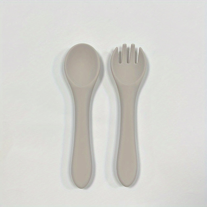 Set of BPA-Free Toddler Utensils with Silicone Forks and Spoons for Self-Feeding