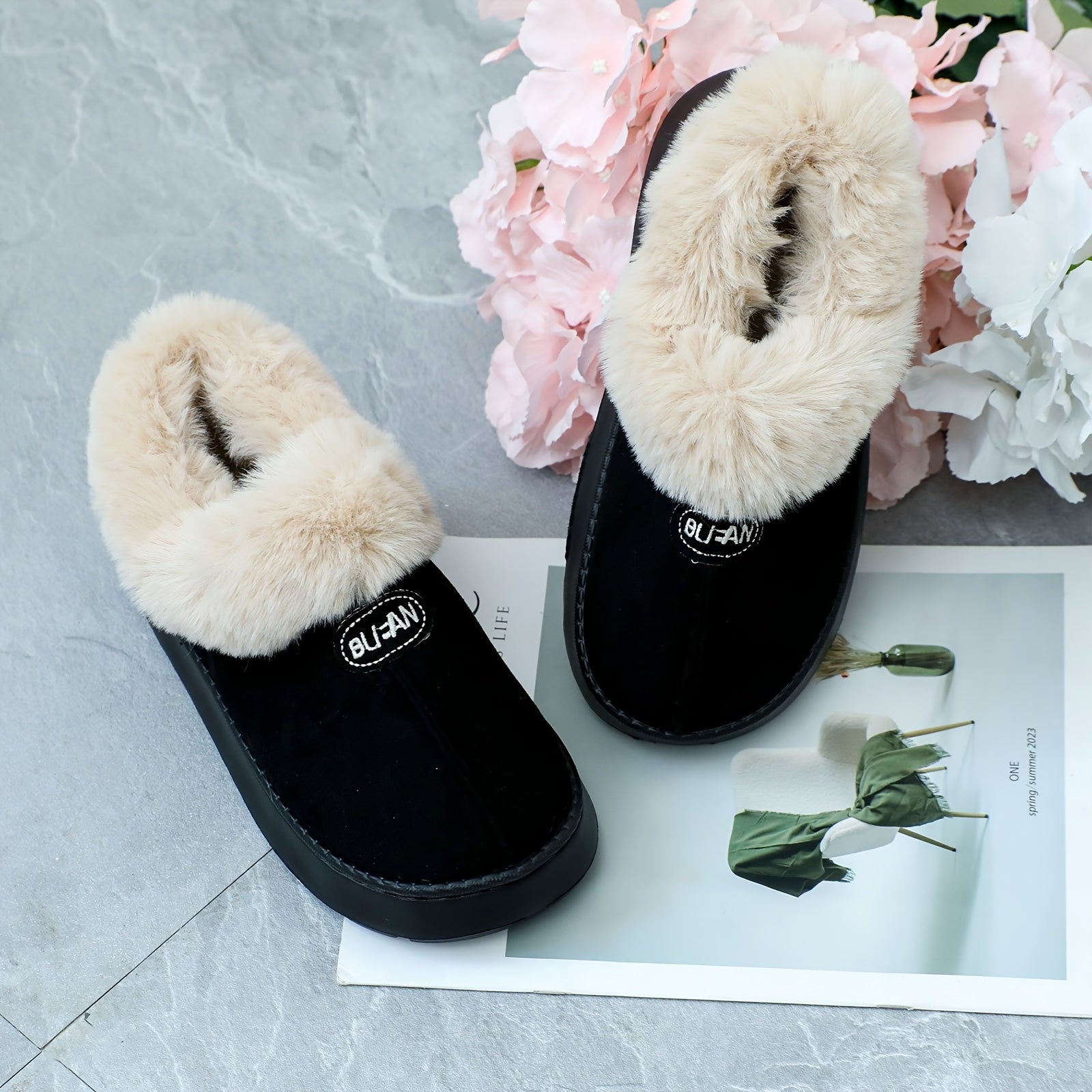 Women's EVA Snow Boots Slippers Indoor Warm Plush Thick Sole Gray Khaki Brown Pink