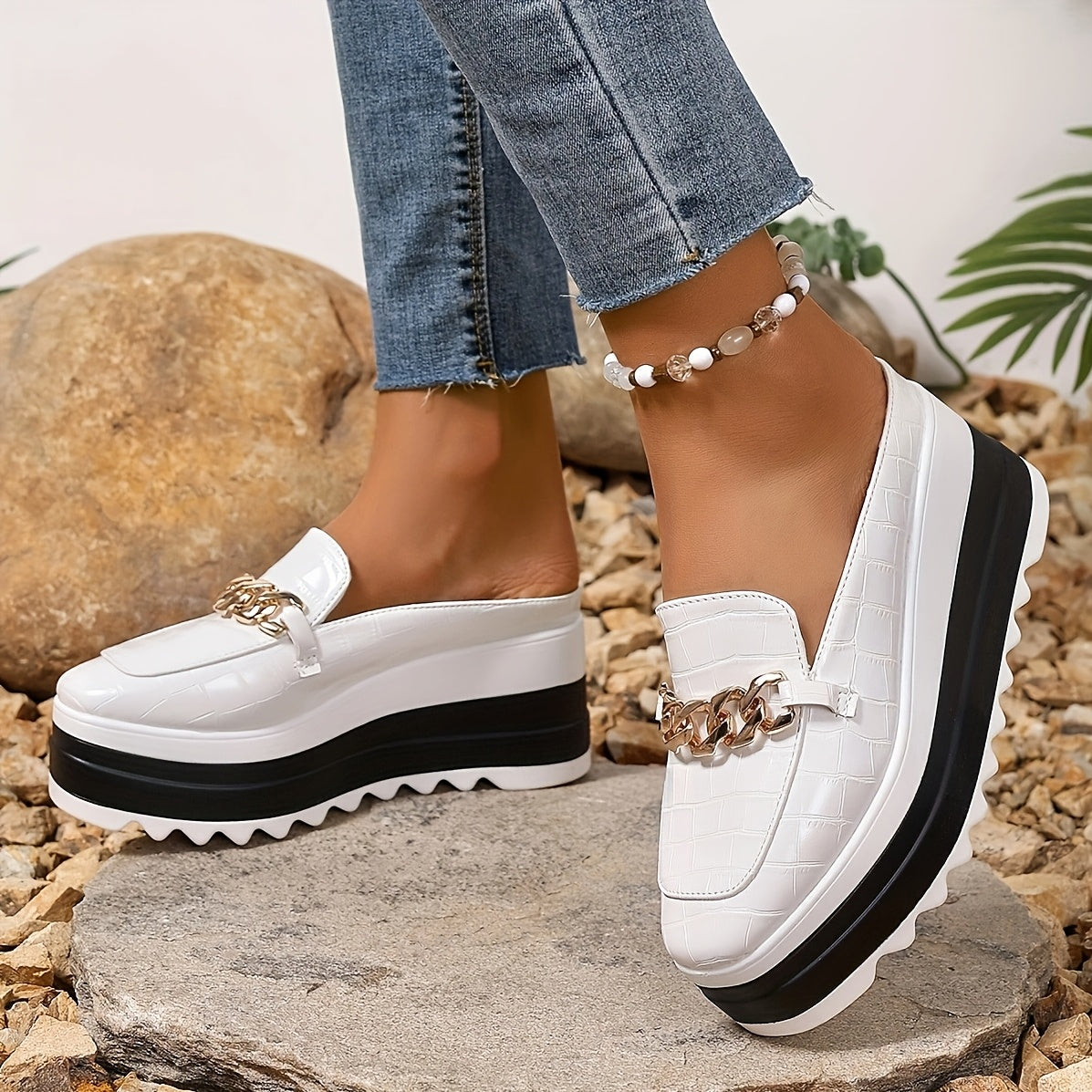 Women's Platform Shoes Synthetic Cushion Sole Gold Chain Casual Footwear