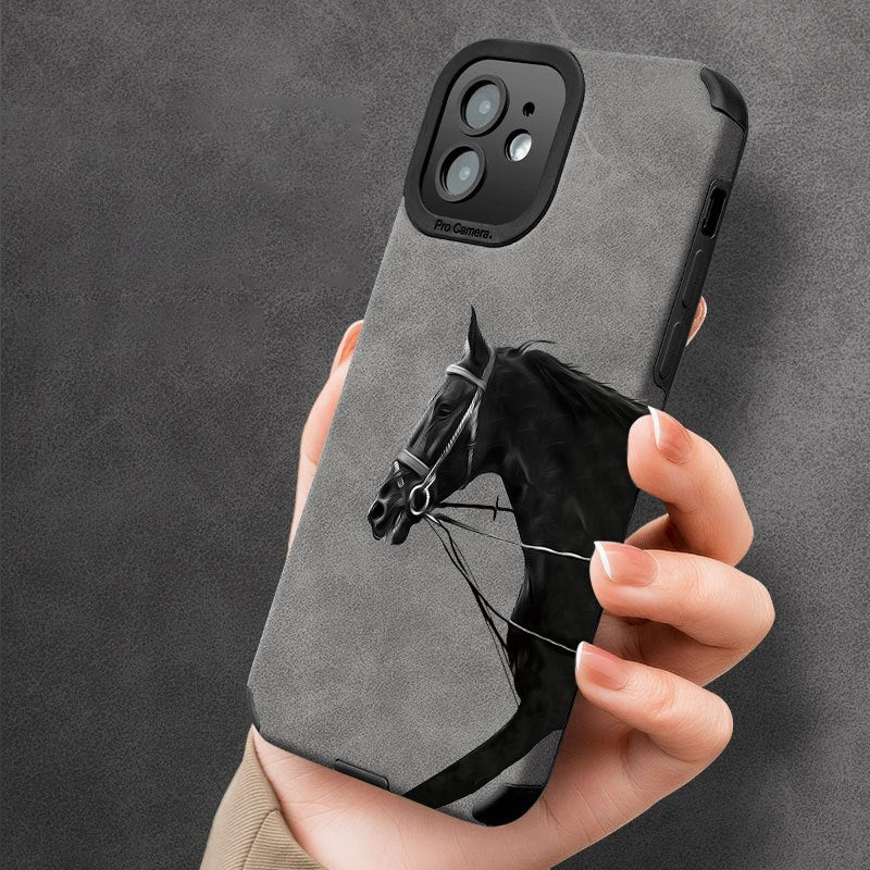 Stylish War Horse TPU Phone Case for iPhone 7 to 13 Pro Max with Lens Protection