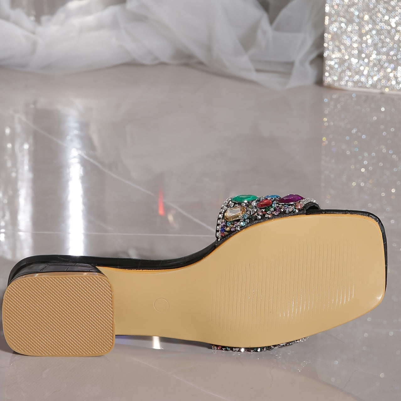 Women's Colorful Rhinestone Flat Slide Sandals for Summer Beach