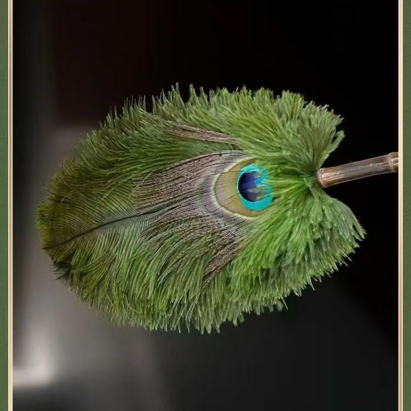 Vintage Feather Duster with Ostrich and Peacock Feathers Anti-Static Cleaning Tool