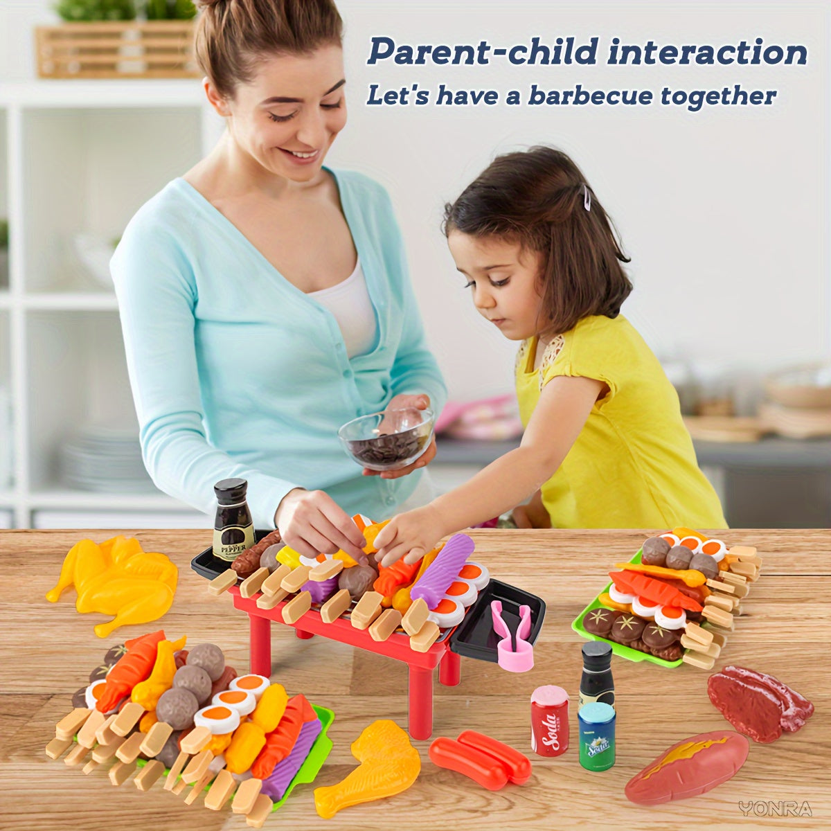 Kids Play Kitchen Set for Toddlers and Children with Simulation Food and Barbecue Accessories
