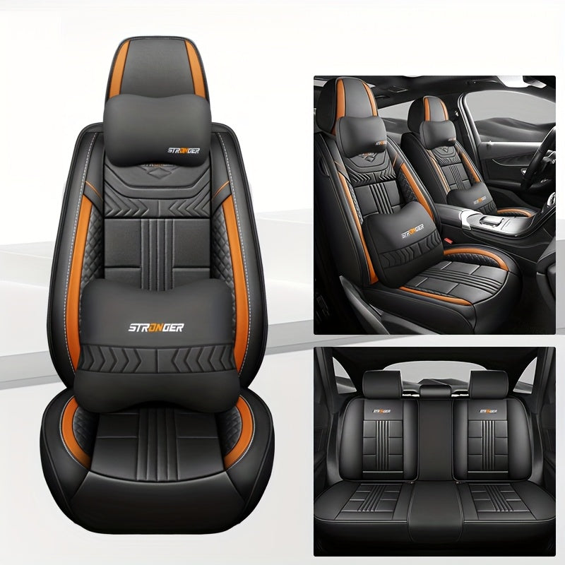 Universal PU Leather Car Seat Cover for Five-Seater Vehicles Full Coverage