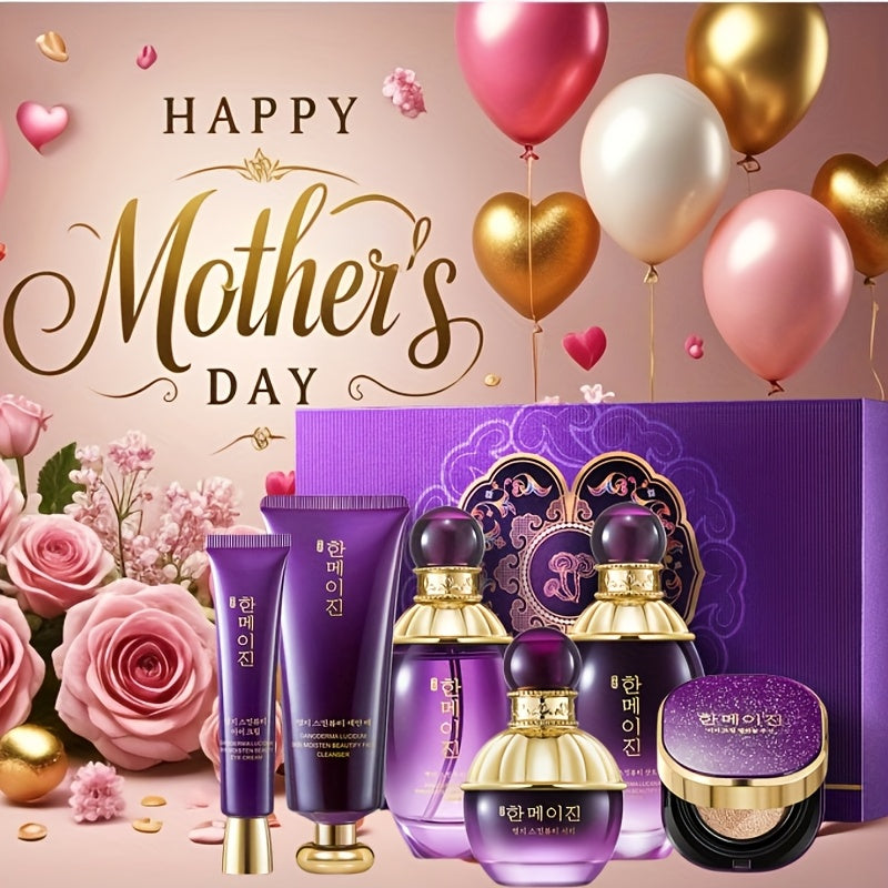 6pcs Purple Ganoderma Lucidum Moisturizing Skincare Set for All Skin Types Gift Box