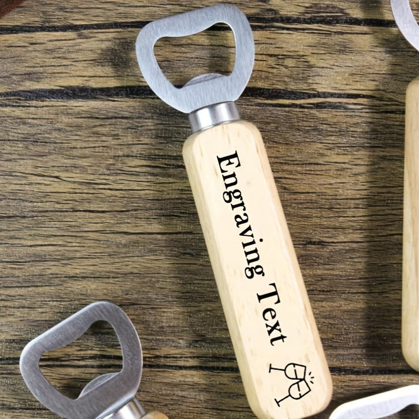 Pack of 50 Custom Engraved Wood Handle Bottle Openers Stainless Steel Beer Soda Opener