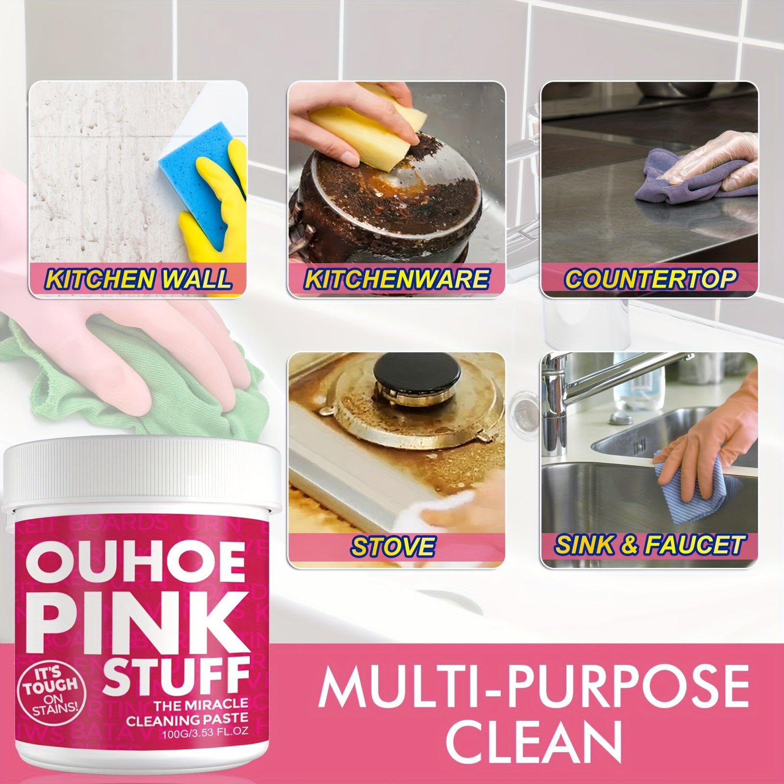 Pink Cleaning Paste for Stains and Surfaces, Gentle, Tough on Dirt