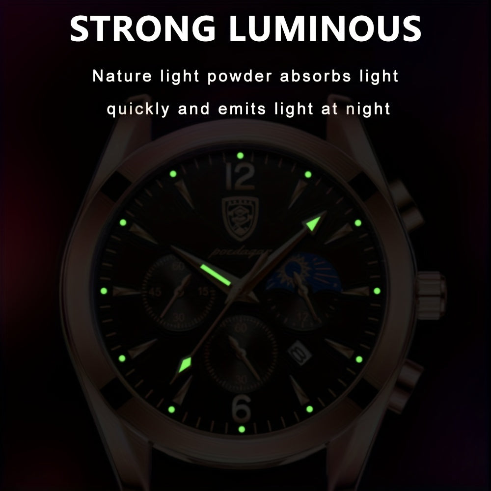 Men's Stainless Steel Quartz Watch with Glow Calendar and Gift Box