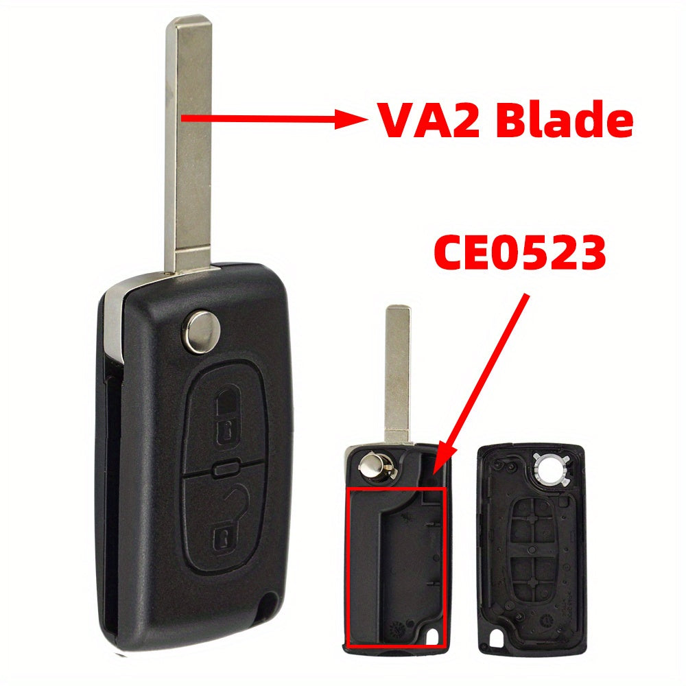 Two-Button Car Key Fob Shell Black Plastic Flip Key Case Durable Design