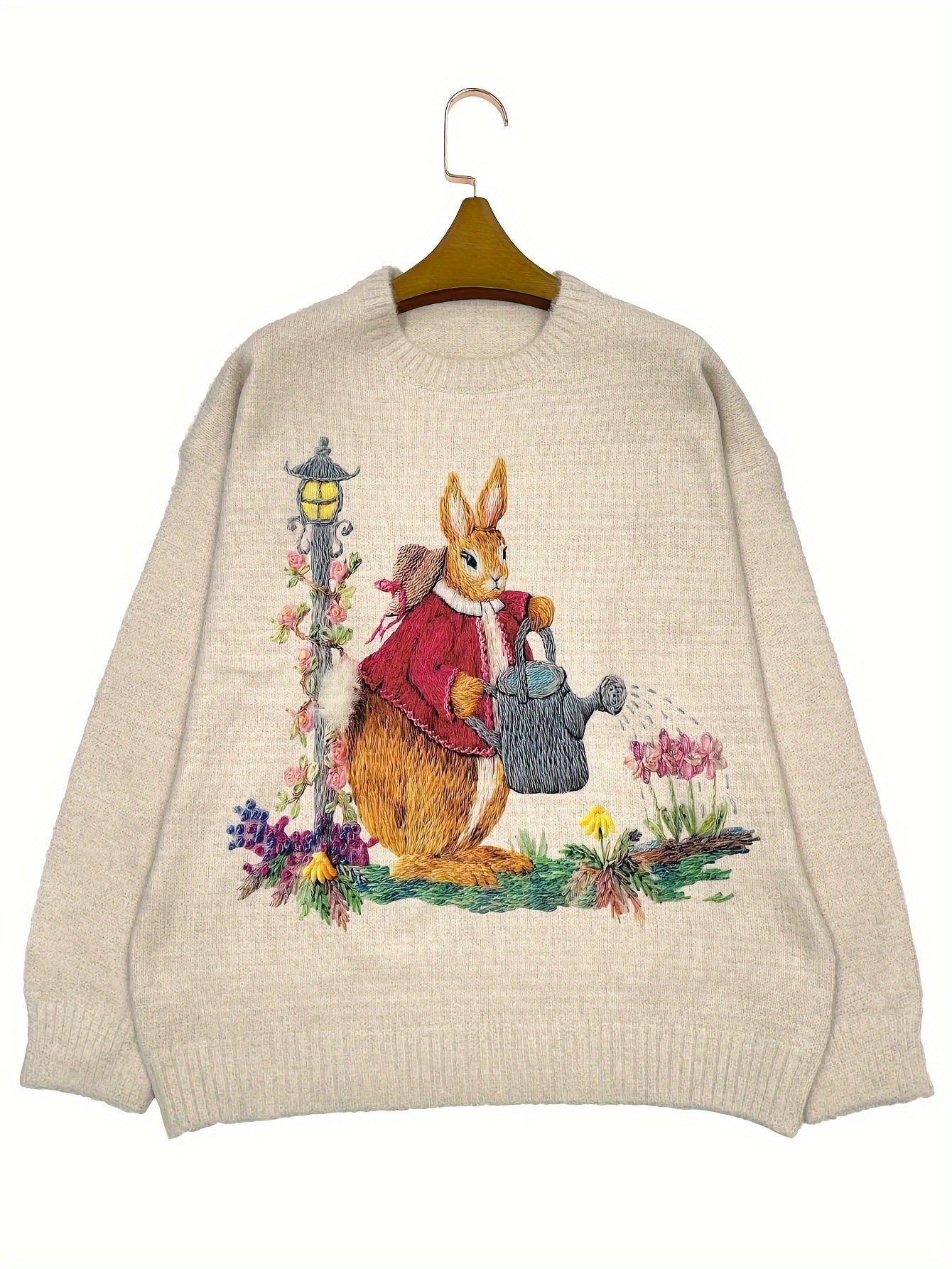 Suéter de invierno cálido para mujer talla plus con manga larga y estampado de conejito, jersey de punto