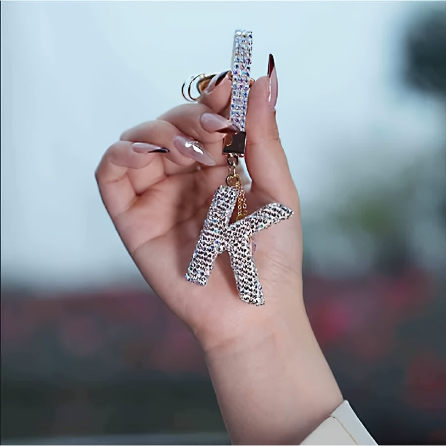 Resin Letter M Keychain Rhinestone Decor Gift Accessory for Birthdays and Christmas