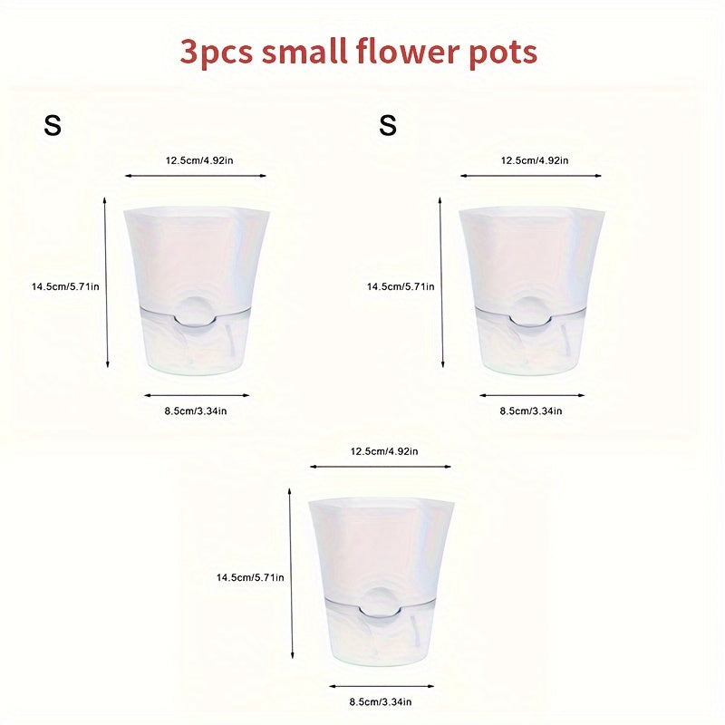 Set of 3 Self-Watering Plastic Flower Pots with Water Level Spout for Indoor Outdoor Use