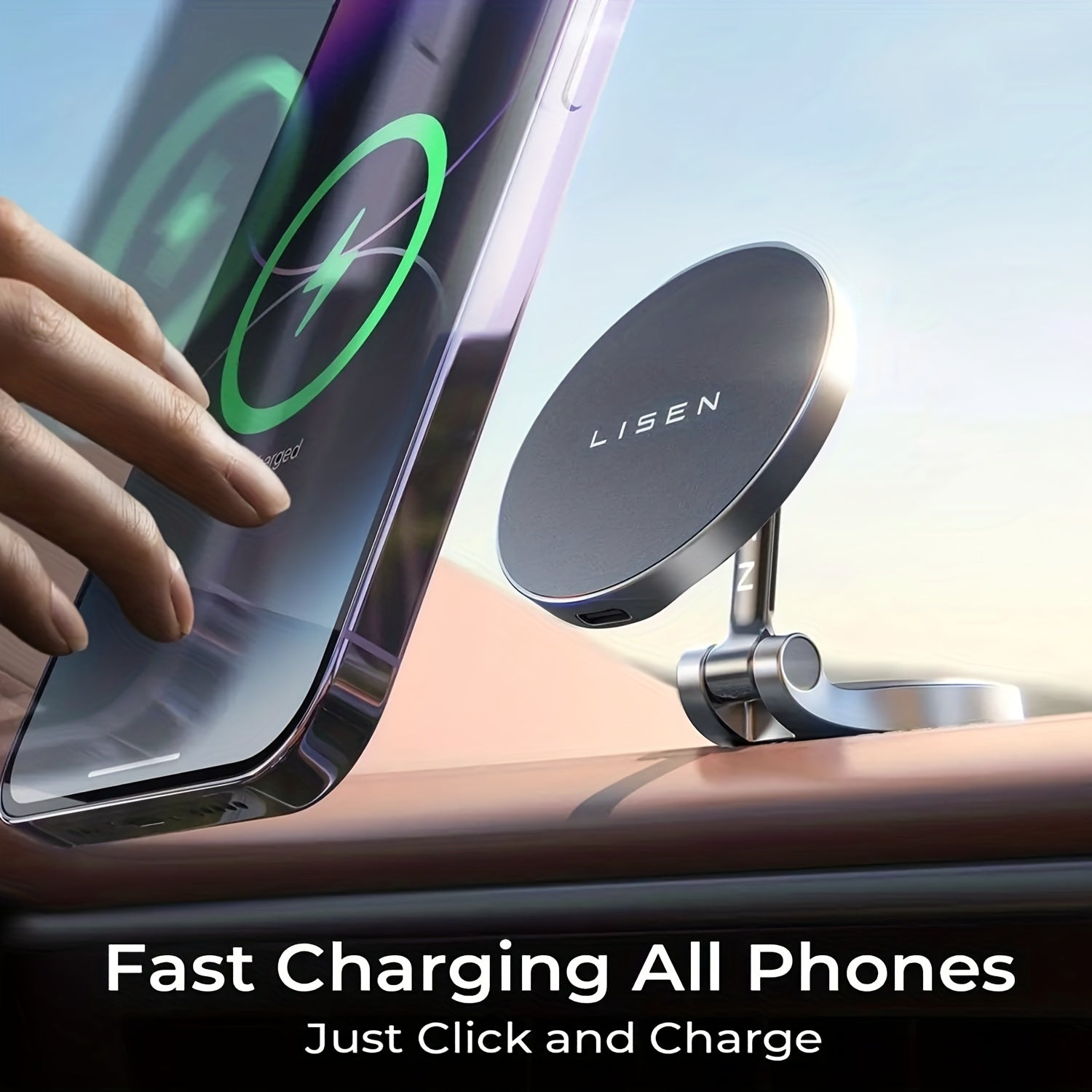 Magnetic Car Mount Charger 15W Fast Wireless Charging for iPhone 12-15 Pro Max Zinc Alloy Dashboard Holder