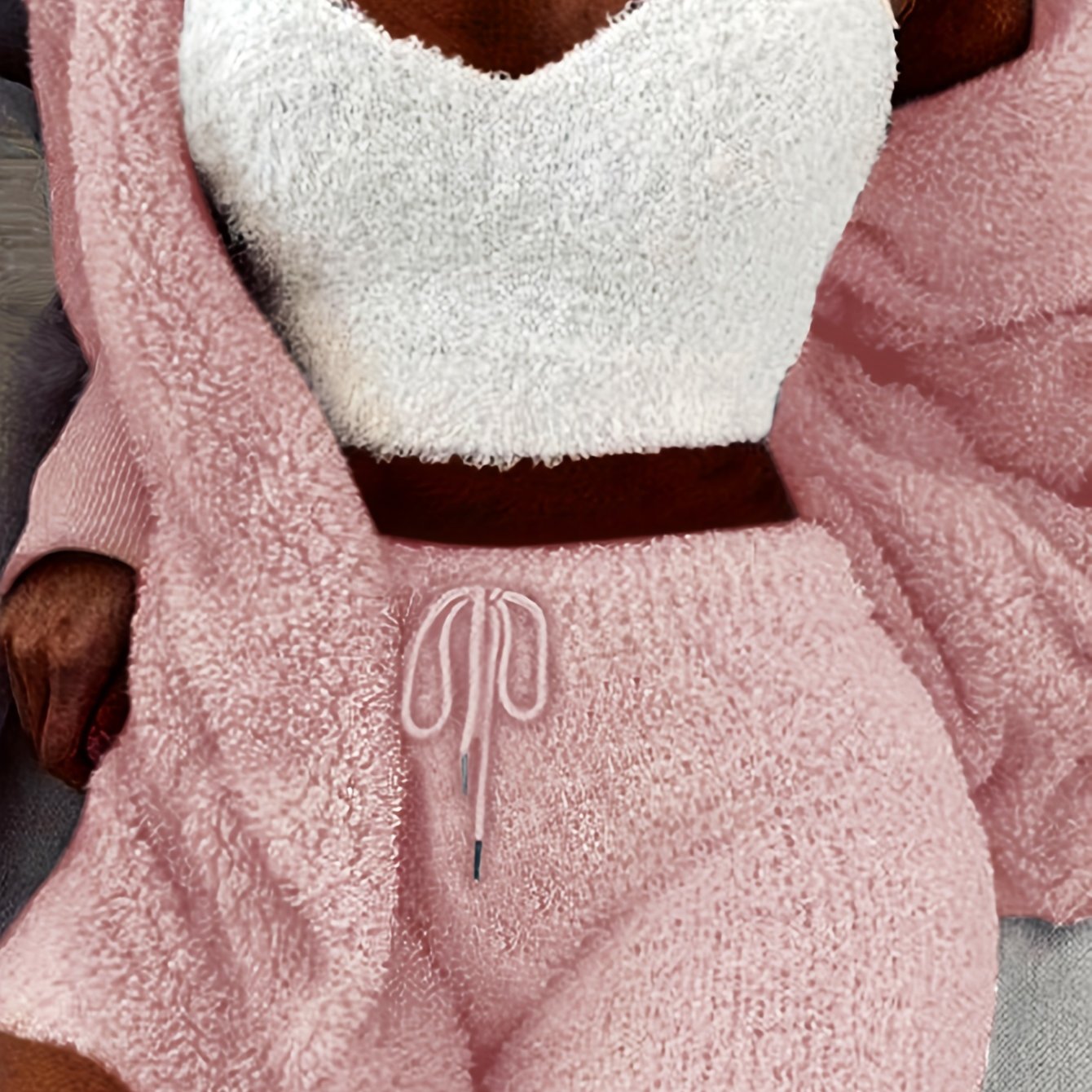 Women's Polyester Pajama Set with Long Sleeve Hooded Robe Tank Top and Drawstring Shorts