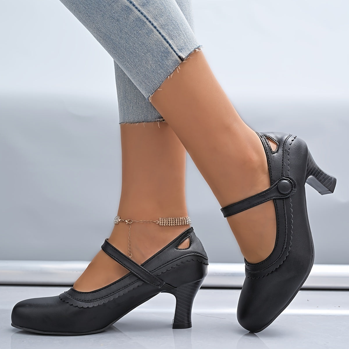 Women's Synthetic High Heel Shoes with Ankle Strap Brown Black Round Toe