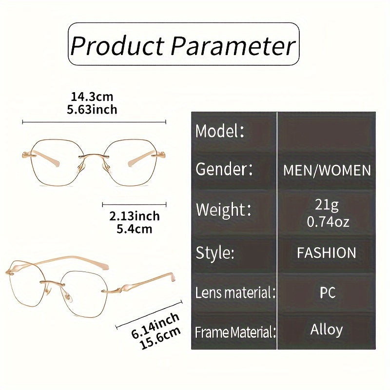 Women's Rimless Reading Glasses Blue Light Blocking Gradient Lenses Octagon Shape